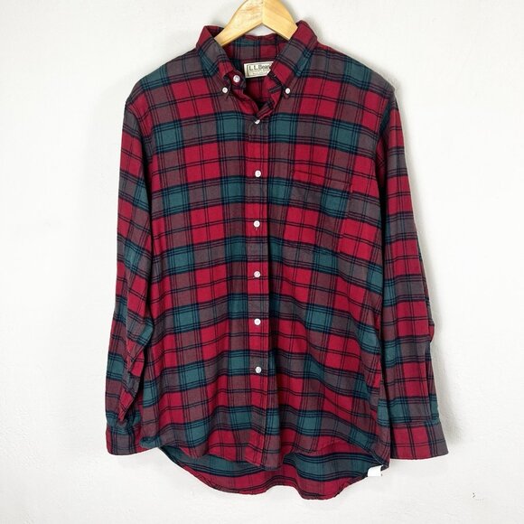 Vintage LL‎ Bean Shirt Men Medium Red Green Plaid Flannel Button Up USA 90s Y2K - Picture 1 of 8